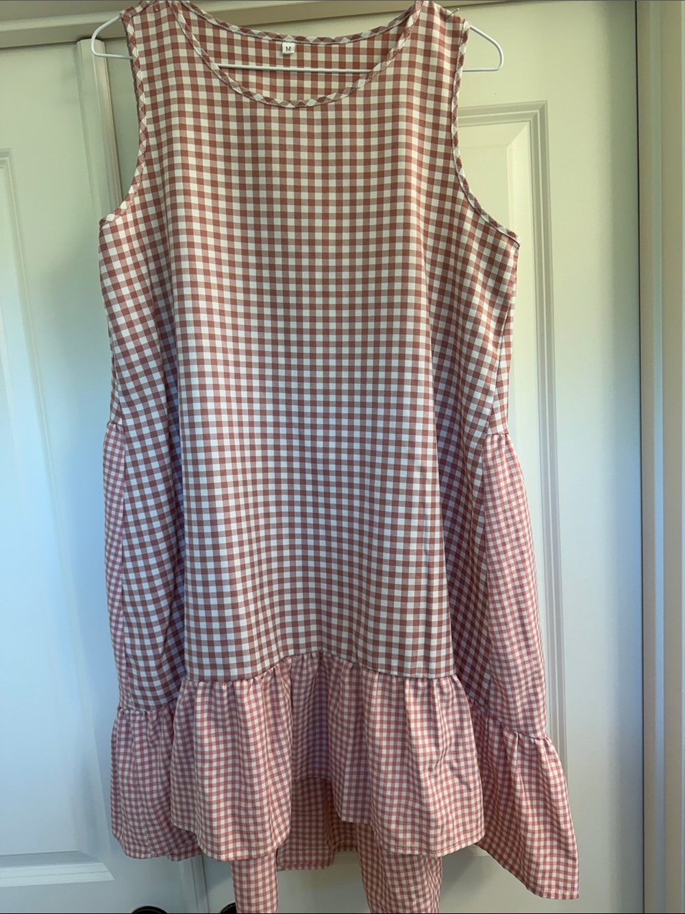 Women’s Sleeveless Pink Gingham Ruffle-Hem Dress